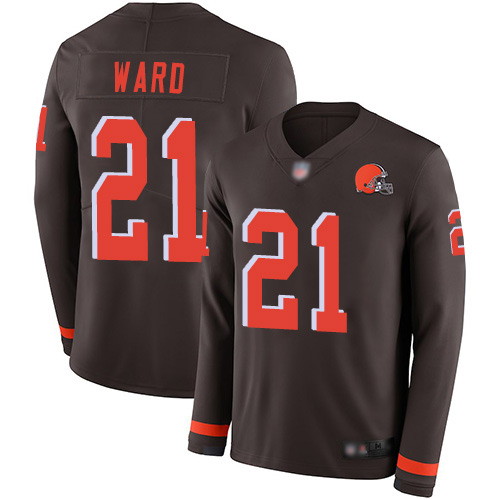 Cleveland Browns Denzel Ward Men Brown Limited Jersey 21 NFL Football Therma Long Sleeve